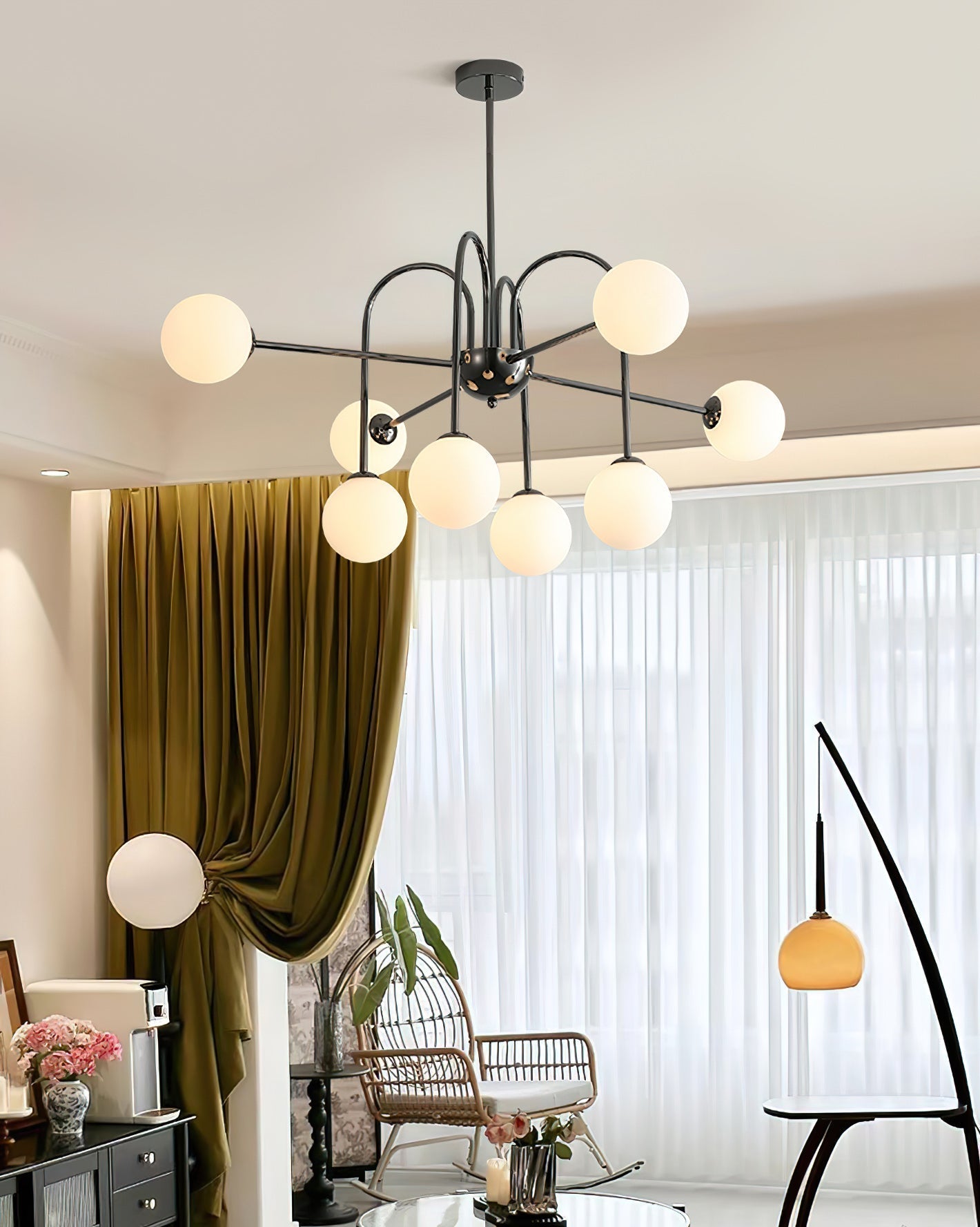 Virelli Lustre Arches Noires Globes en Verre Minimaliste - Neutralighting