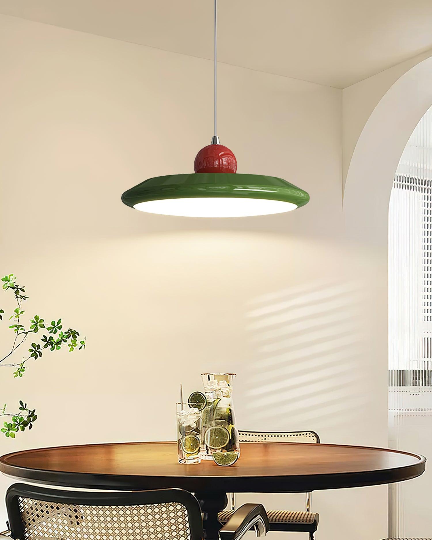 Lustra Lampe Pendante Disque Acrylique Blanc Bord Vert Rouge Audacieux - Neutralighting