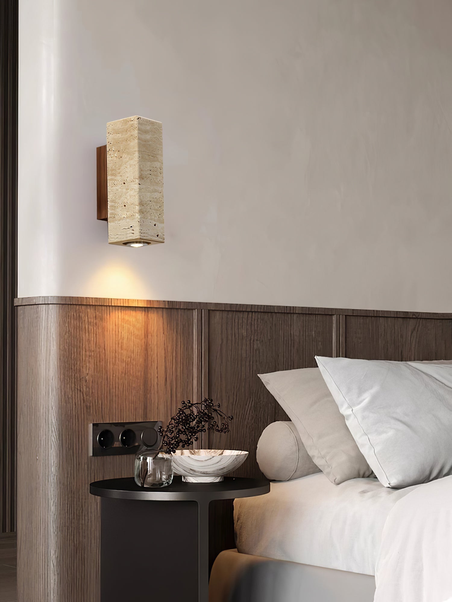 Celore Cylinder-Wood Travertine Wall Light - Letslighting