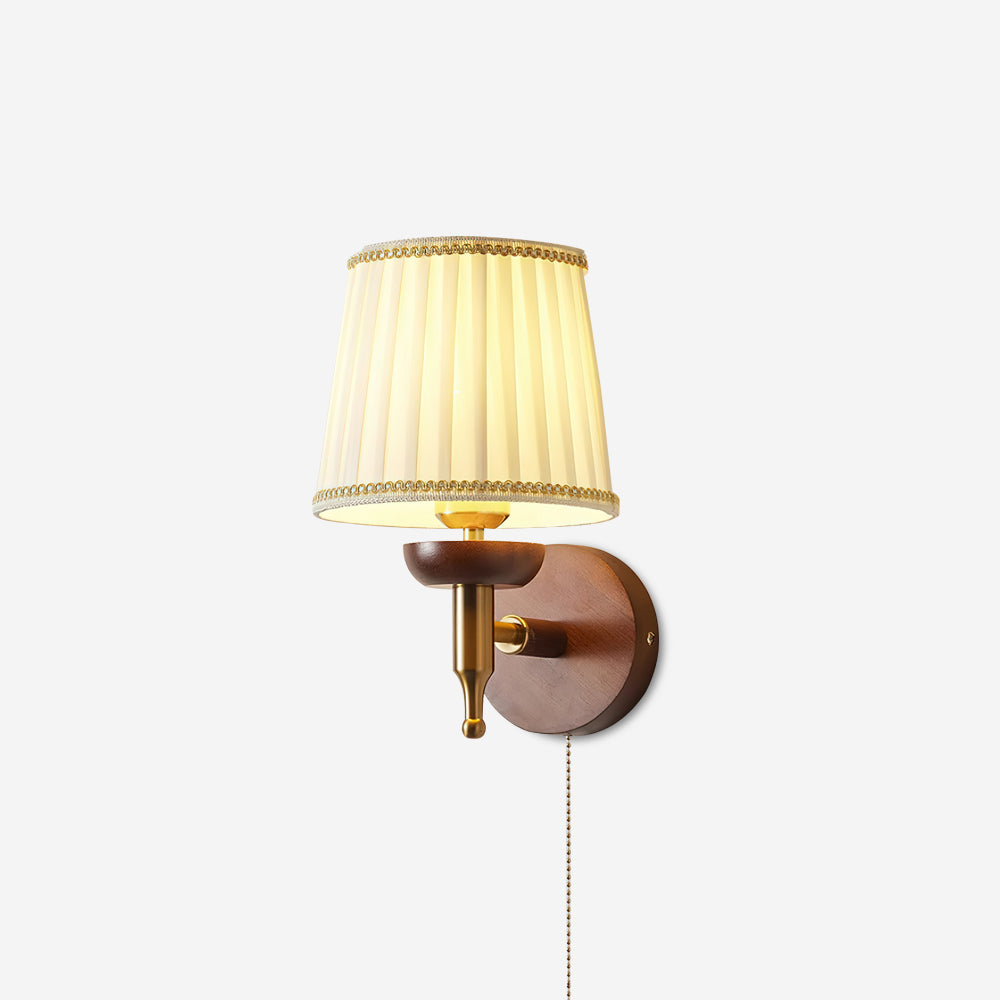 Wall Lamp Fabric Shade Modern Classic Gold Walnut Sconce Bedroom - Letslighting