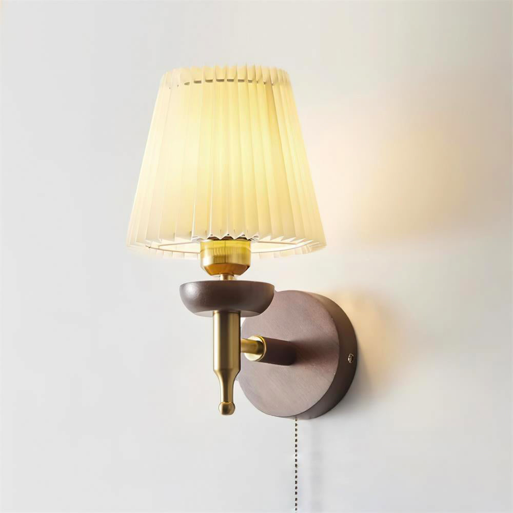Wall Lamp Fabric Shade Modern Classic Gold Walnut Sconce Bedroom - Letslighting