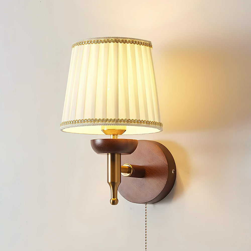 Wall Lamp Fabric Shade Modern Classic Gold Walnut Sconce Bedroom - Letslighting