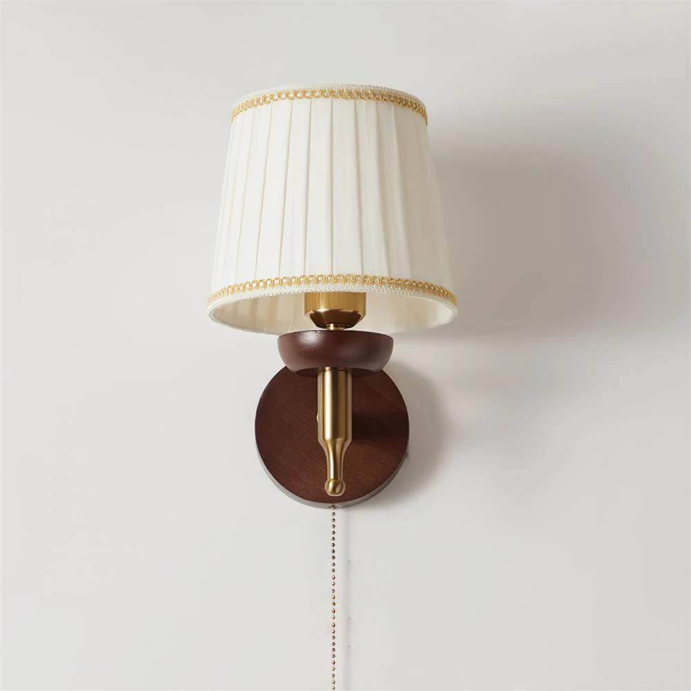 Wall Lamp Fabric Shade Modern Classic Gold Walnut Sconce Bedroom - Letslighting