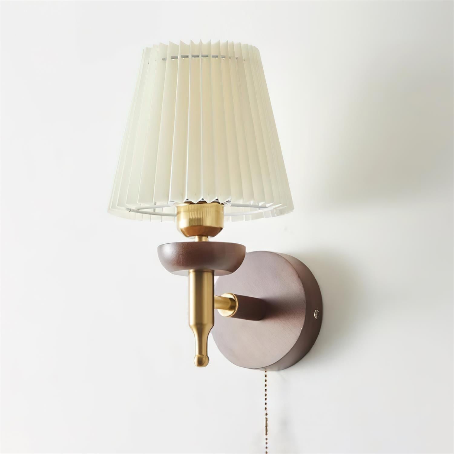 Wall Lamp Fabric Shade Modern Classic Gold Walnut Sconce Bedroom - Letslighting