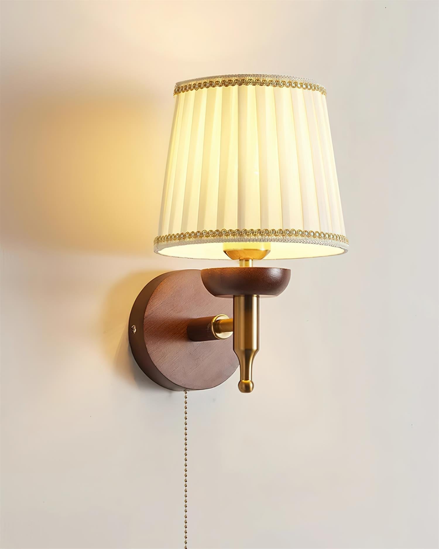 Wall Lamp Fabric Shade Modern Classic Gold Walnut Sconce Bedroom - Letslighting