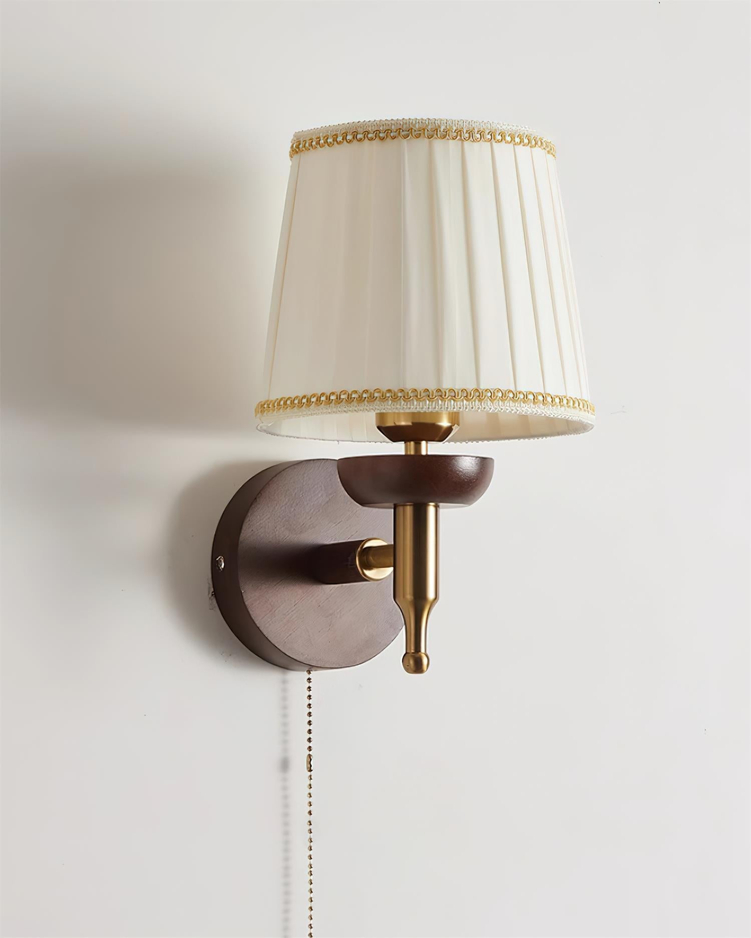 Wall Lamp Fabric Shade Modern Classic Gold Walnut Sconce Bedroom - Letslighting