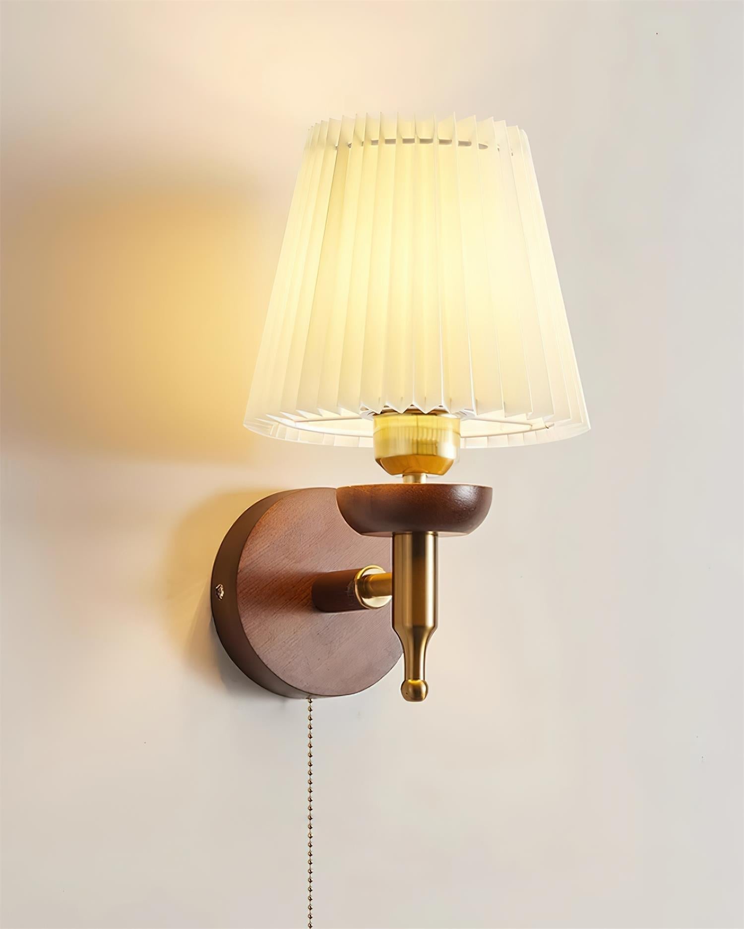 Wall Lamp Fabric Shade Modern Classic Gold Walnut Sconce Bedroom - Letslighting