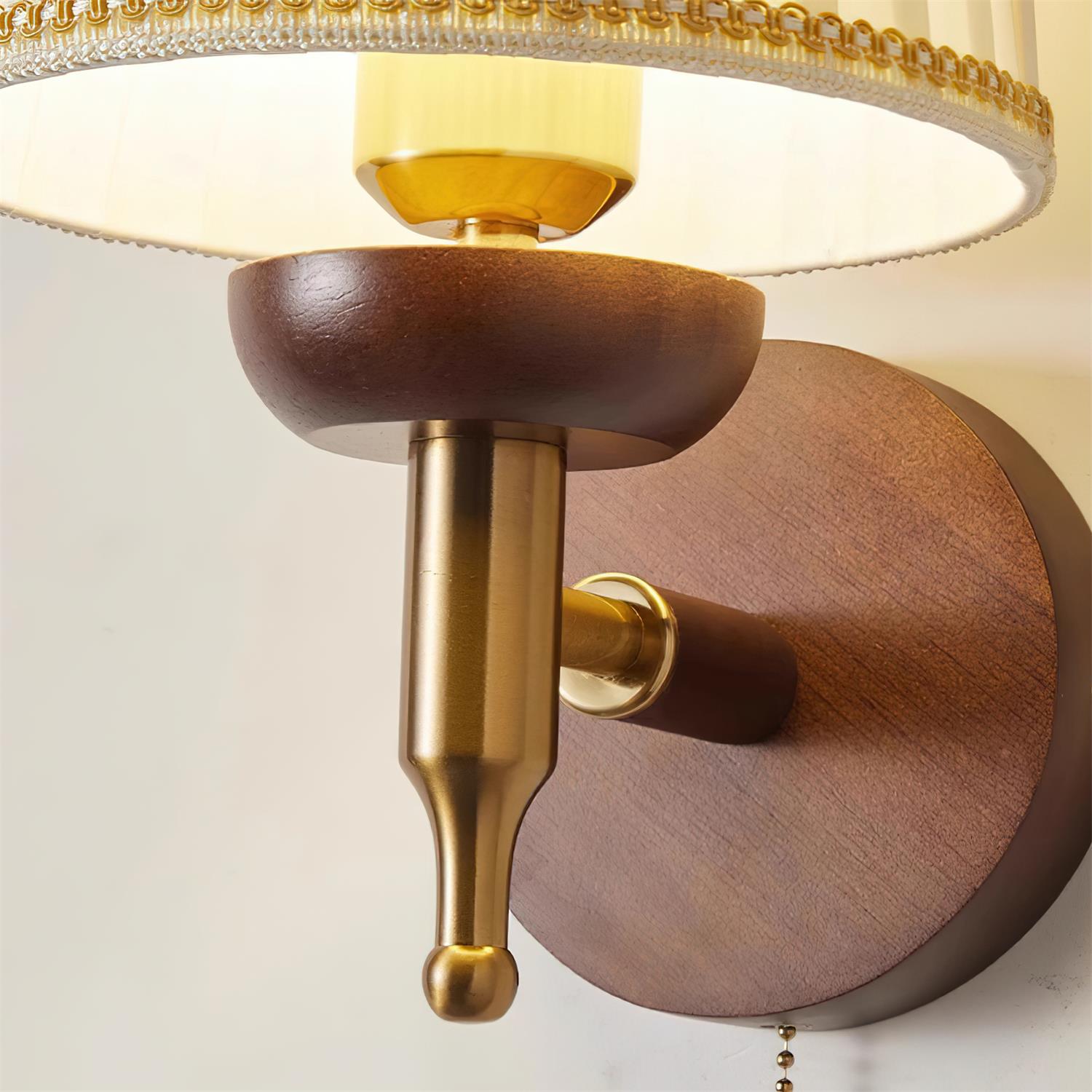 Wall Lamp Fabric Shade Modern Classic Gold Walnut Sconce Bedroom - Letslighting