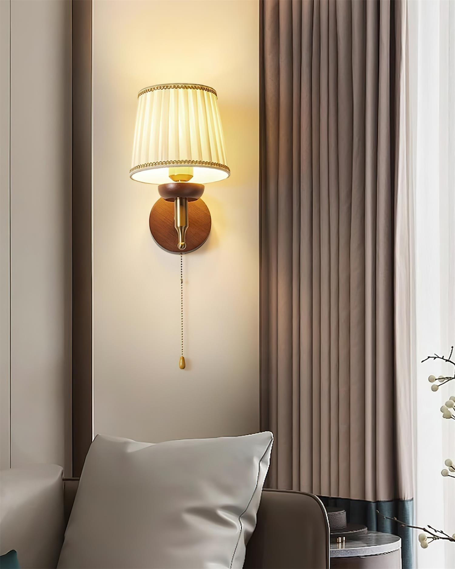 Wall Lamp Fabric Shade Modern Classic Gold Walnut Sconce Bedroom - Letslighting