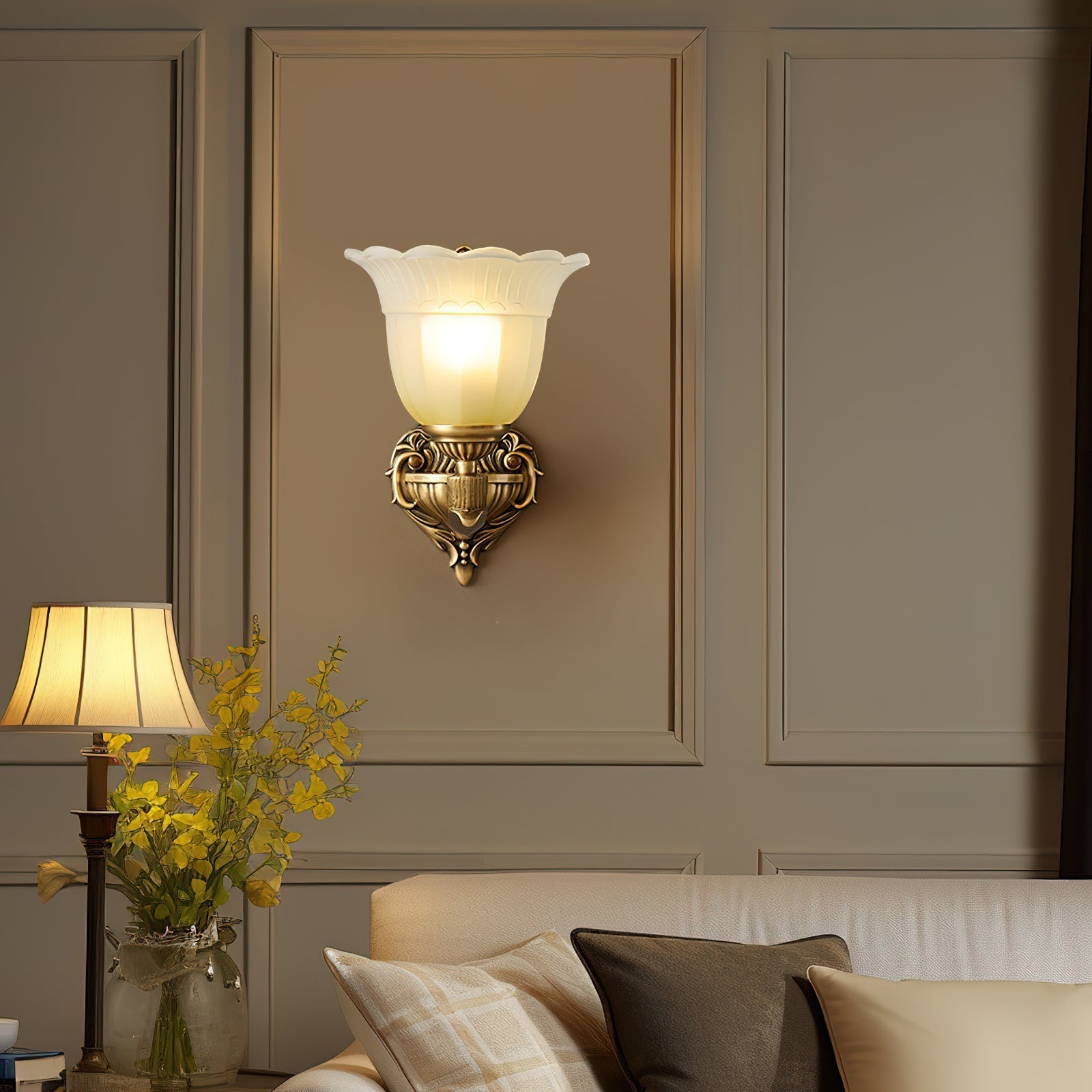 Sifuvyd Luxe Fleur Laiton Verre Métal Applique Murale - Neutralighting