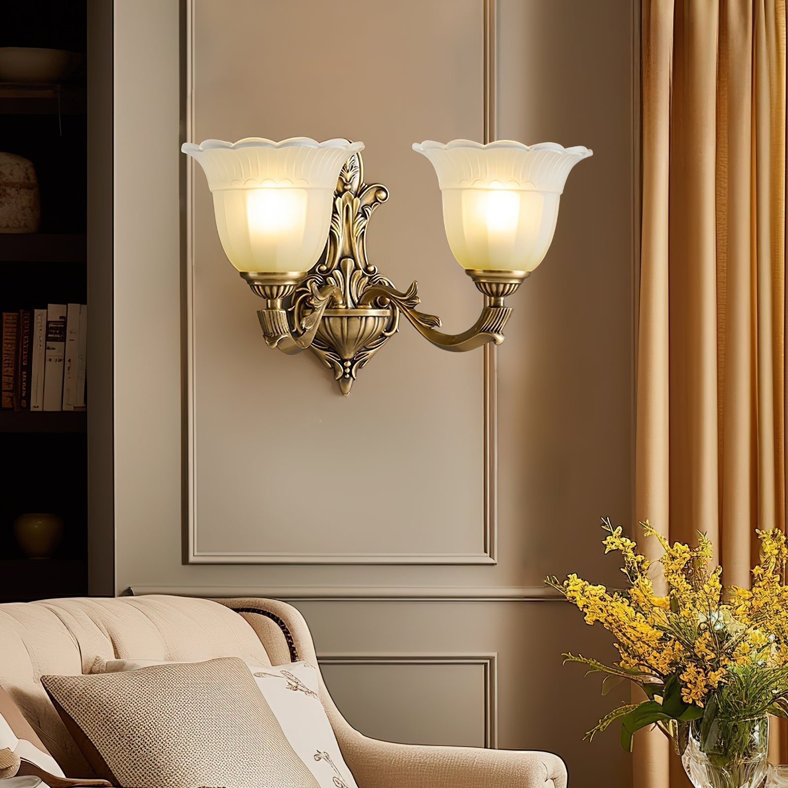 Sifuvyd Luxe Fleur Laiton Verre Métal Applique Murale - Neutralighting