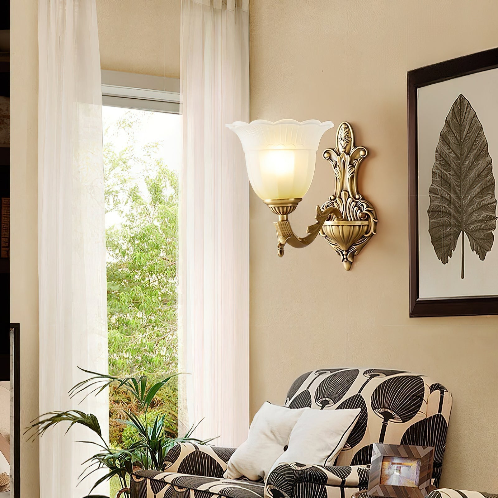 Sifuvyd Luxe Fleur Laiton Verre Métal Applique Murale - Neutralighting