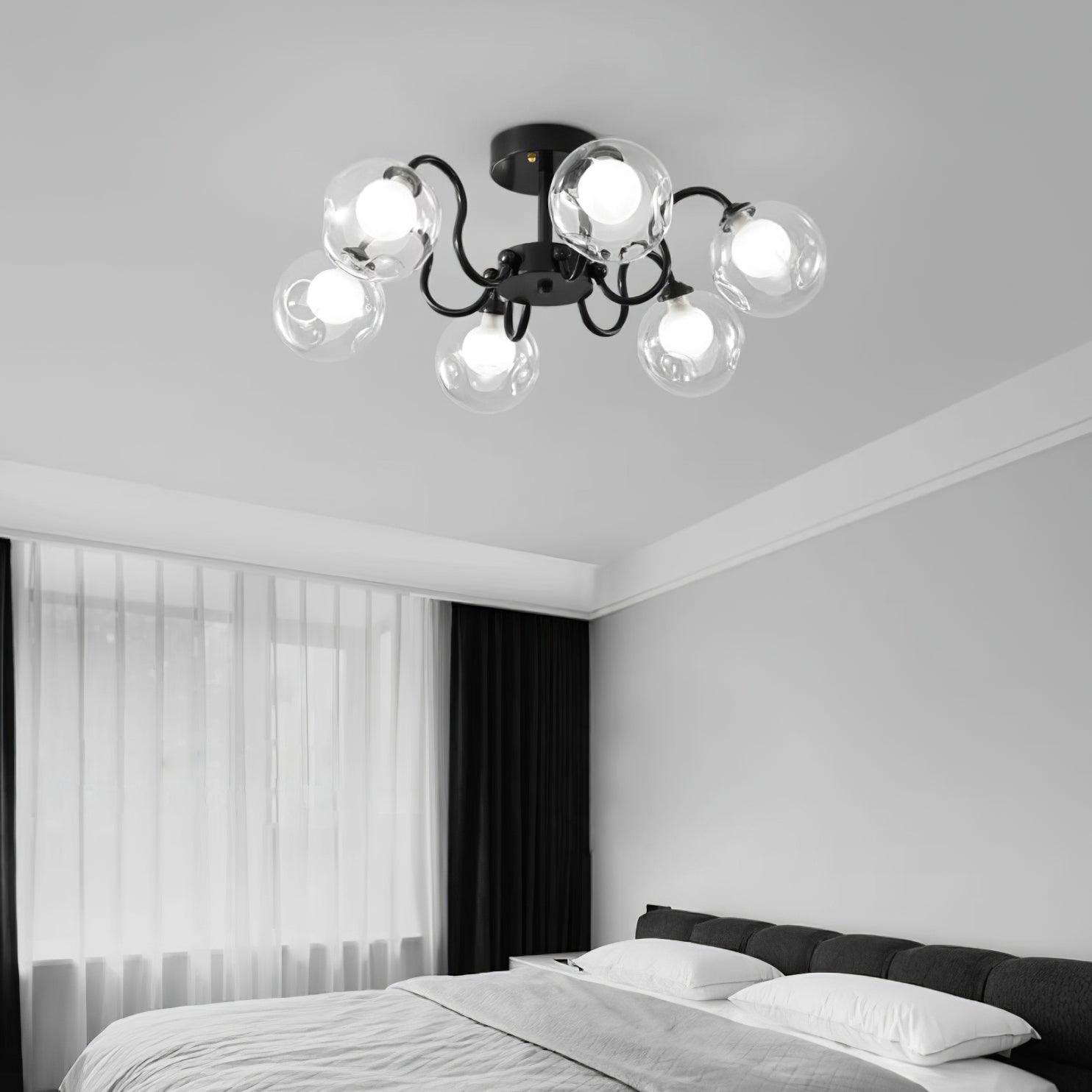 Orb Lustre Plafonnier Verre Globe Fleur Cadre Noir - Neutralighting