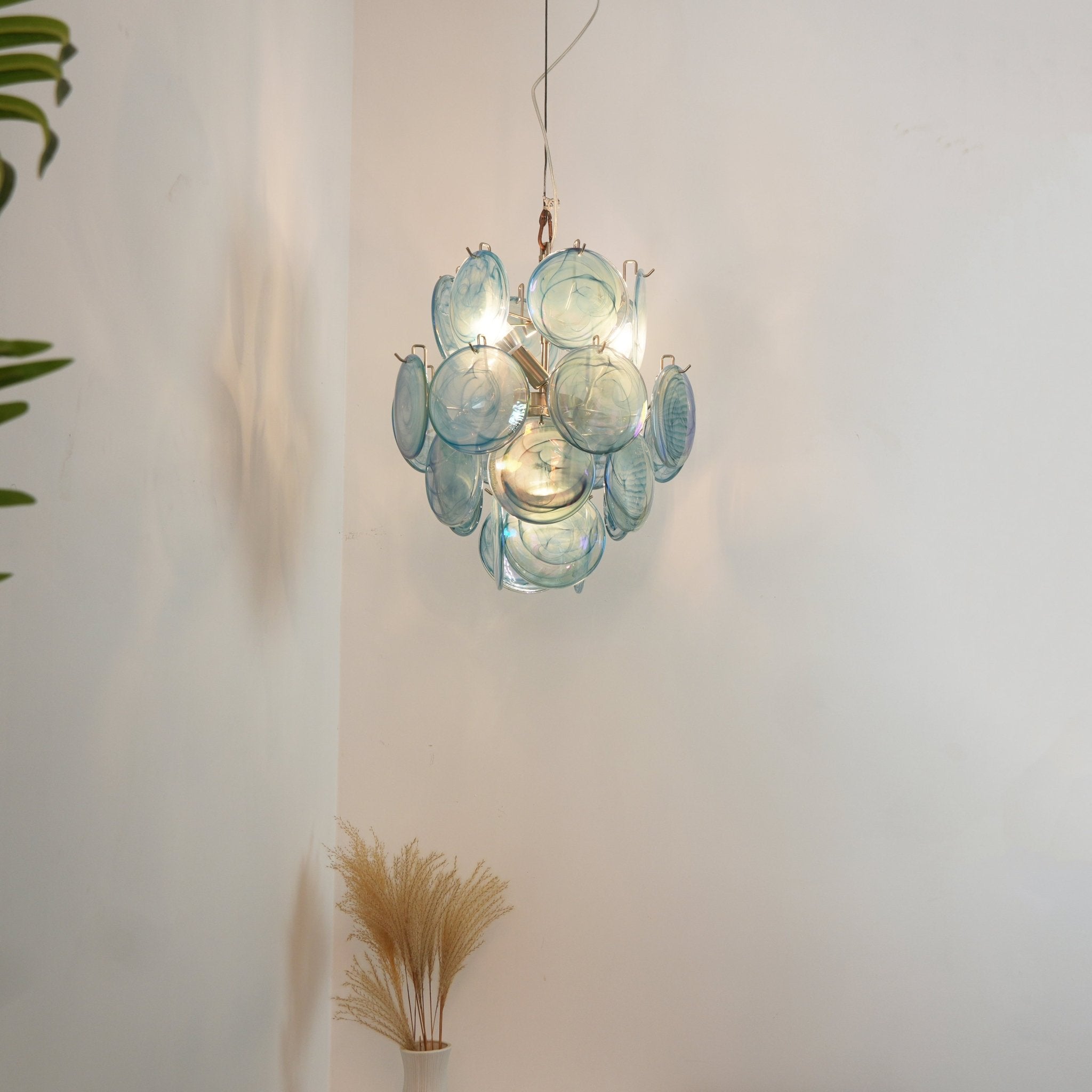 Aurora Chandelier Blue Murano Glass Disc Vintage - Letslighting