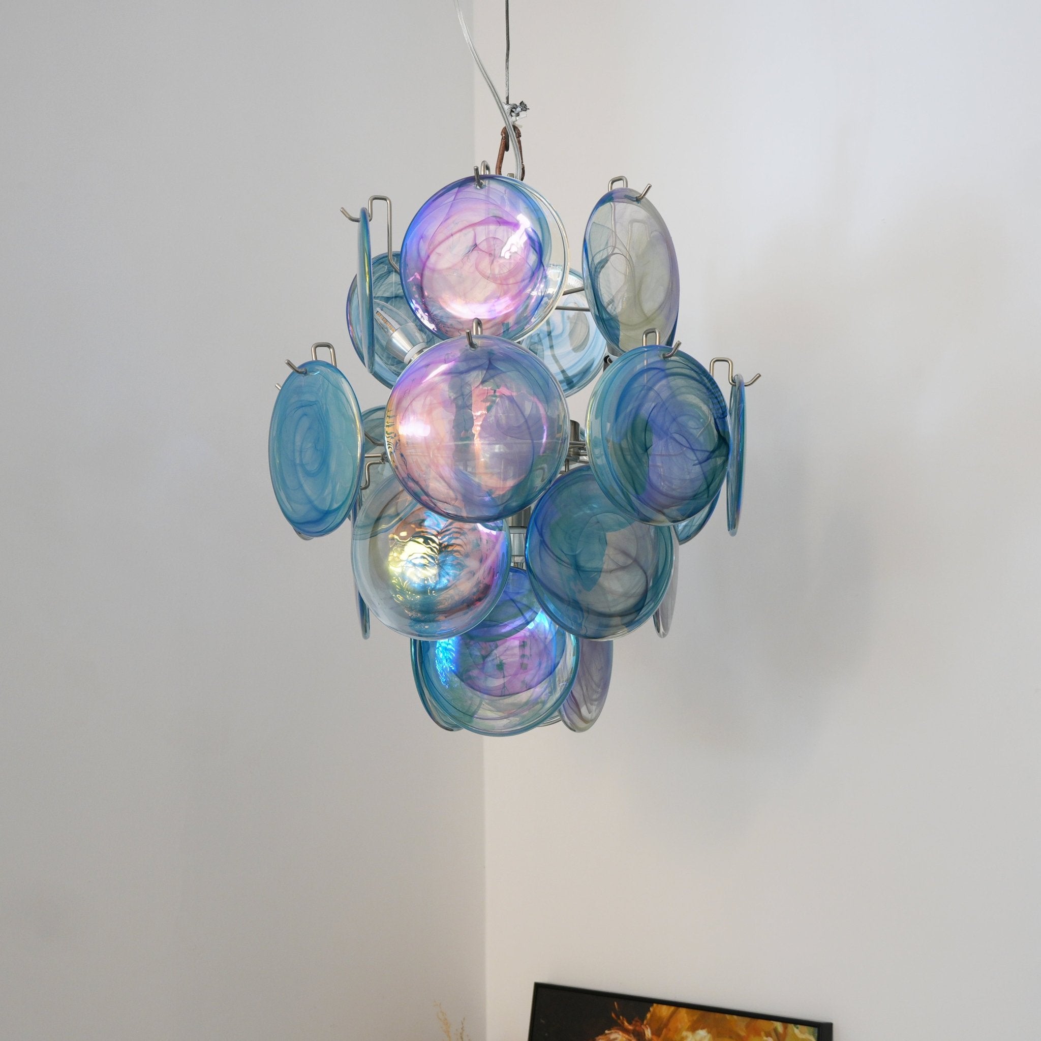 Aurora Chandelier Blue Murano Glass Disc Vintage - Letslighting