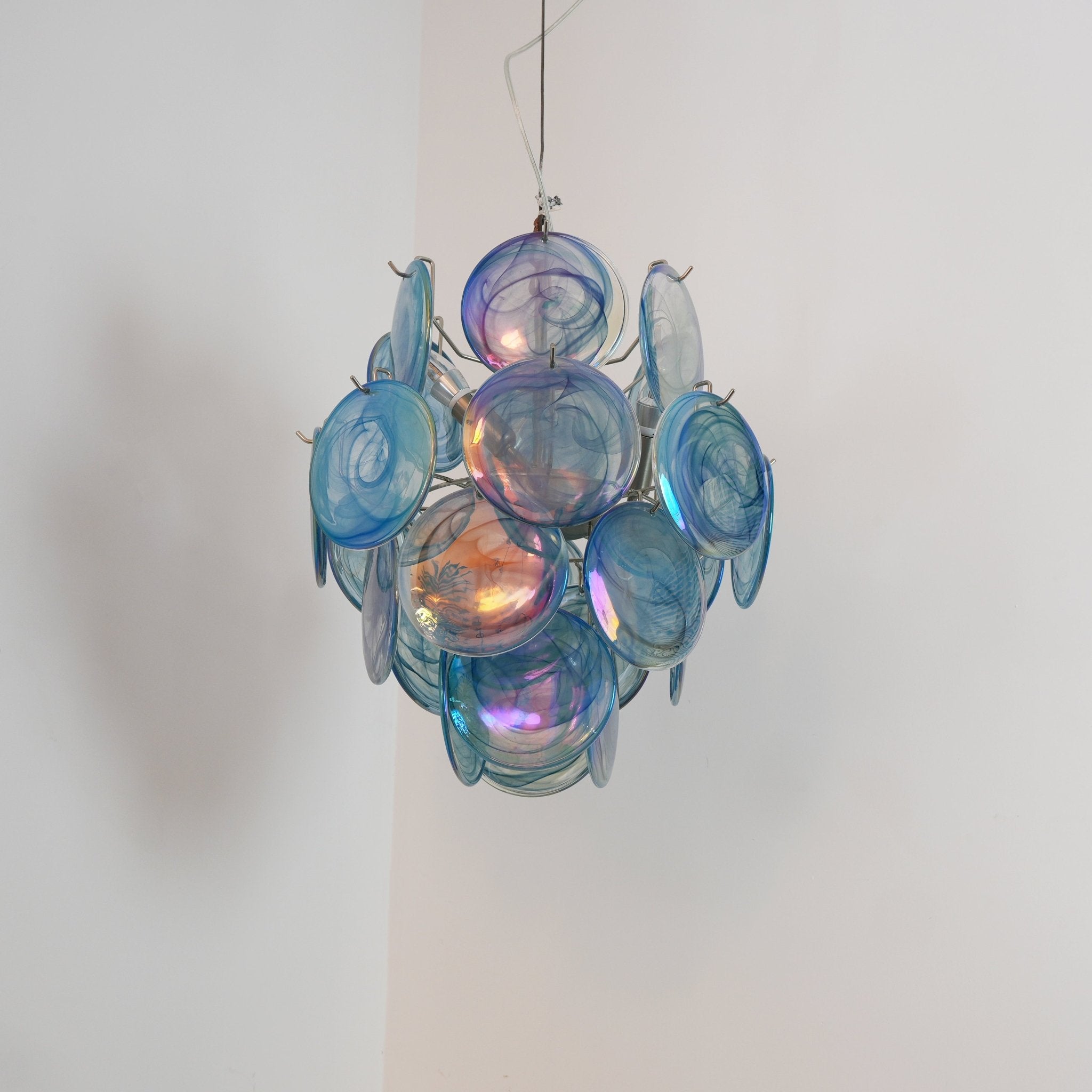 Aurora Chandelier Blue Murano Glass Disc Vintage - Letslighting