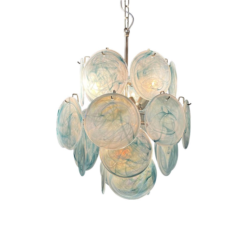 Aurora Chandelier Blue Murano Glass Disc Vintage - Letslighting