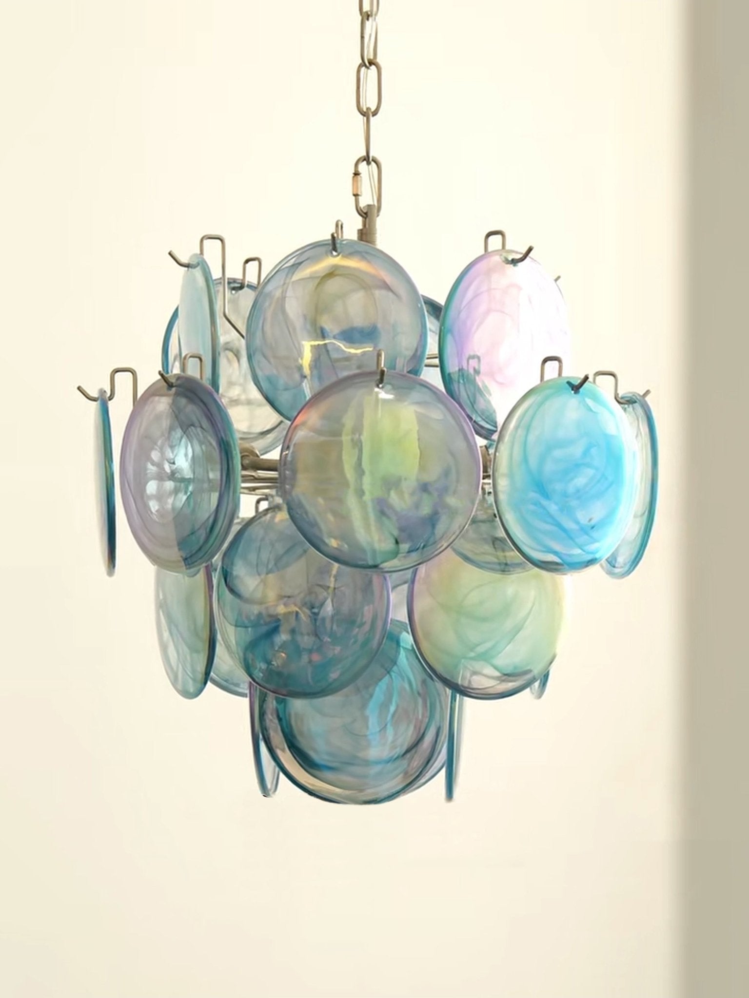 Aurora Chandelier Blue Murano Glass Disc Vintage - Letslighting