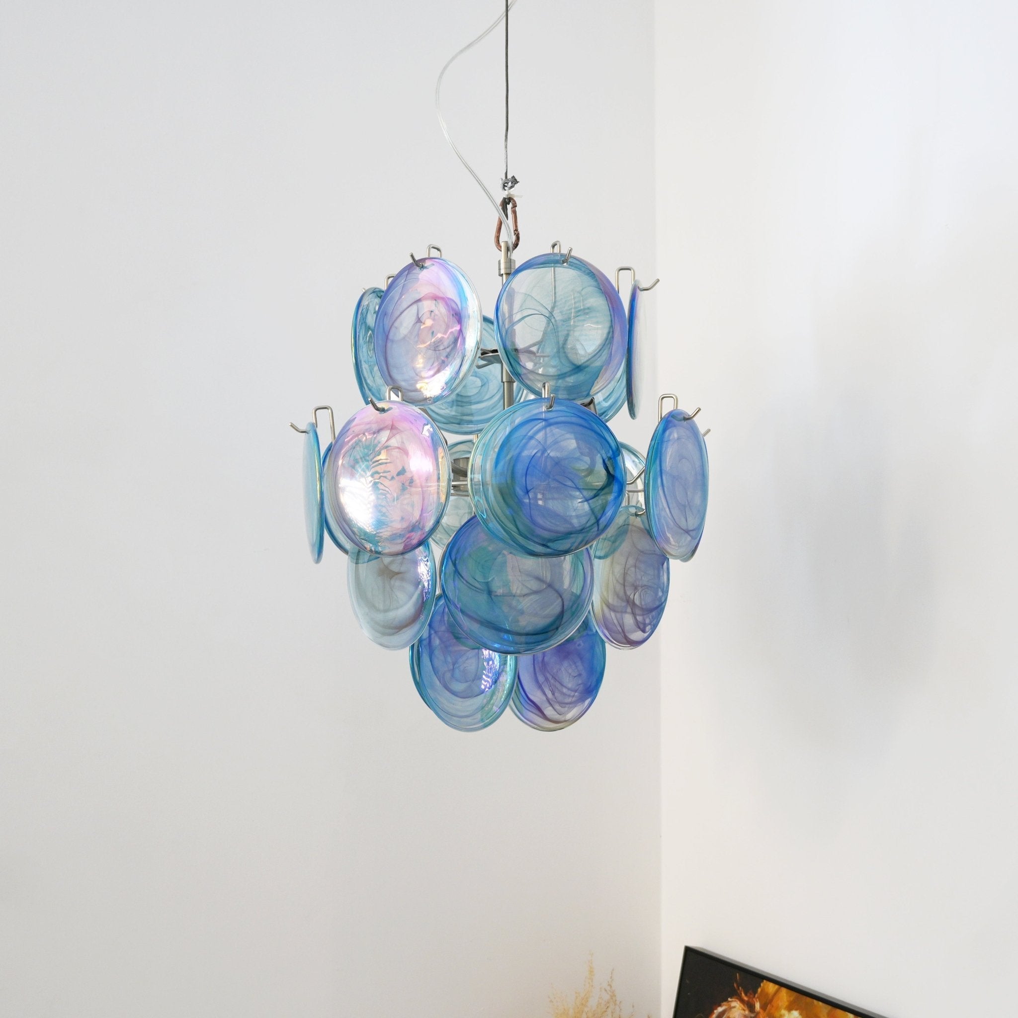 Aurora Chandelier Blue Murano Glass Disc Vintage - Letslighting