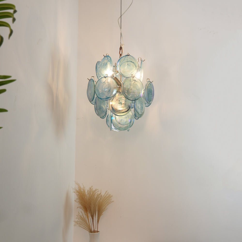 Aurora Chandelier Blue Murano Glass Disc Vintage - Letslighting