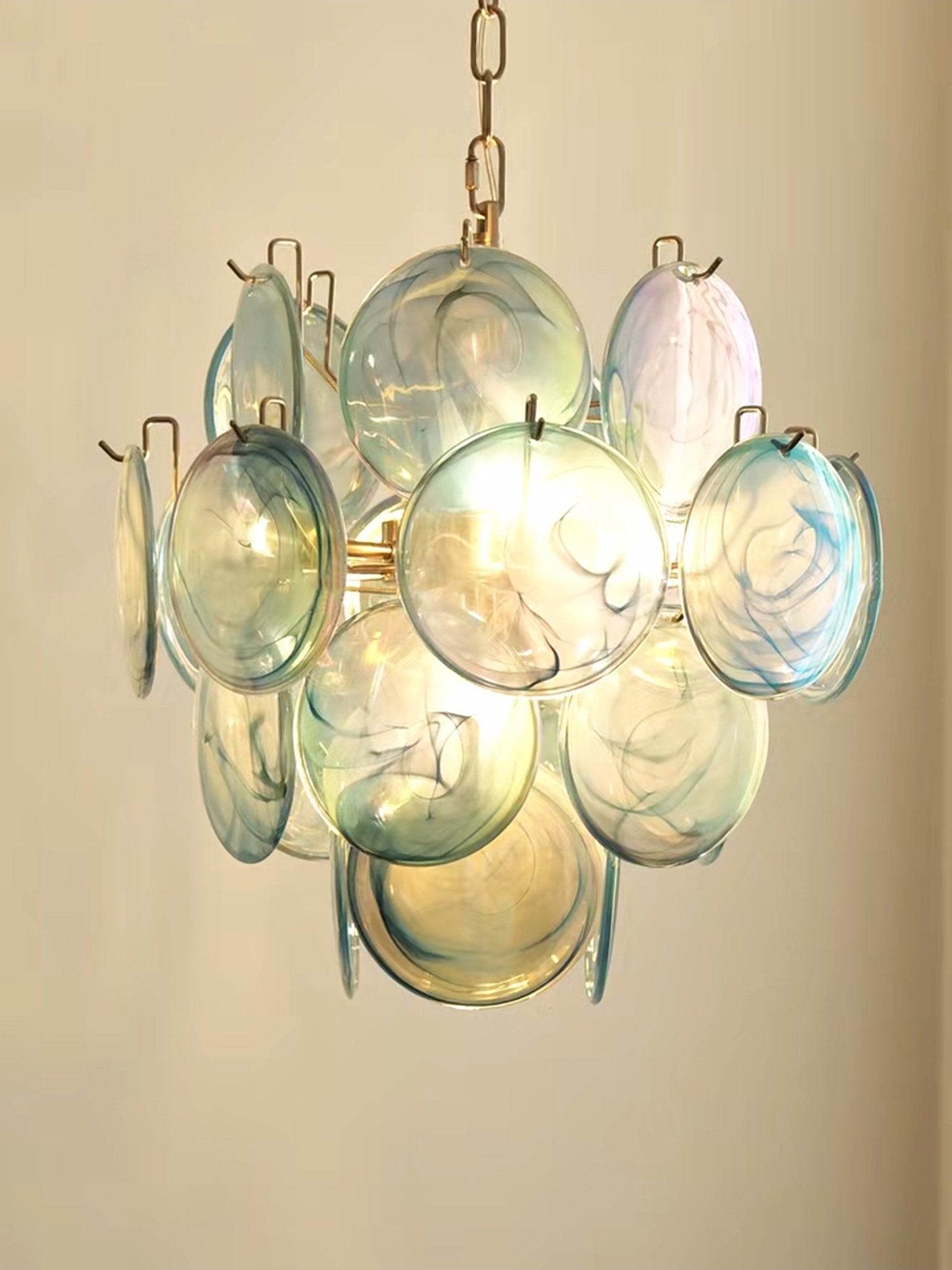 Aurora Chandelier Blue Murano Glass Disc Vintage - Letslighting