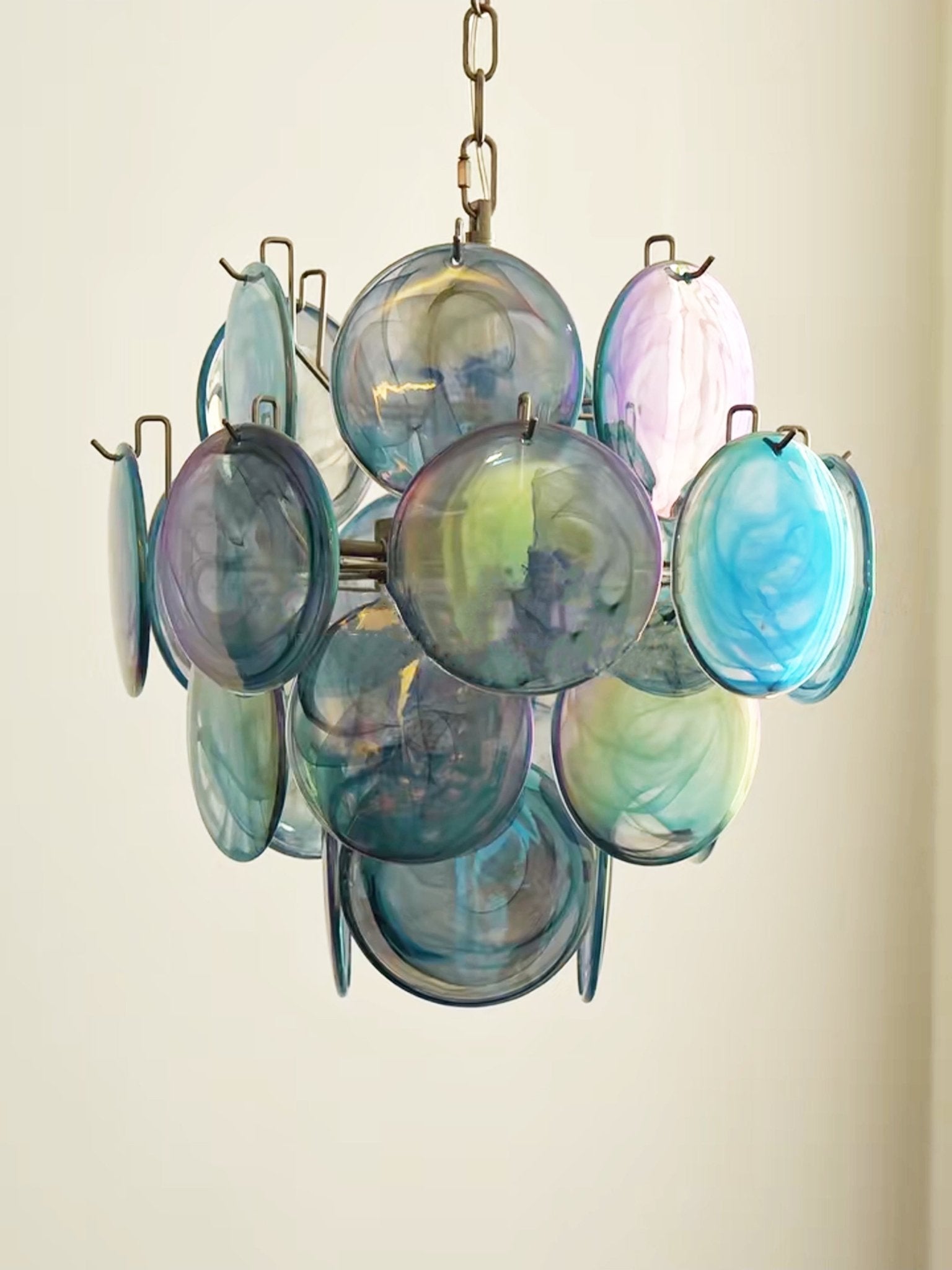 Aurora Chandelier Blue Murano Glass Disc Vintage - Letslighting