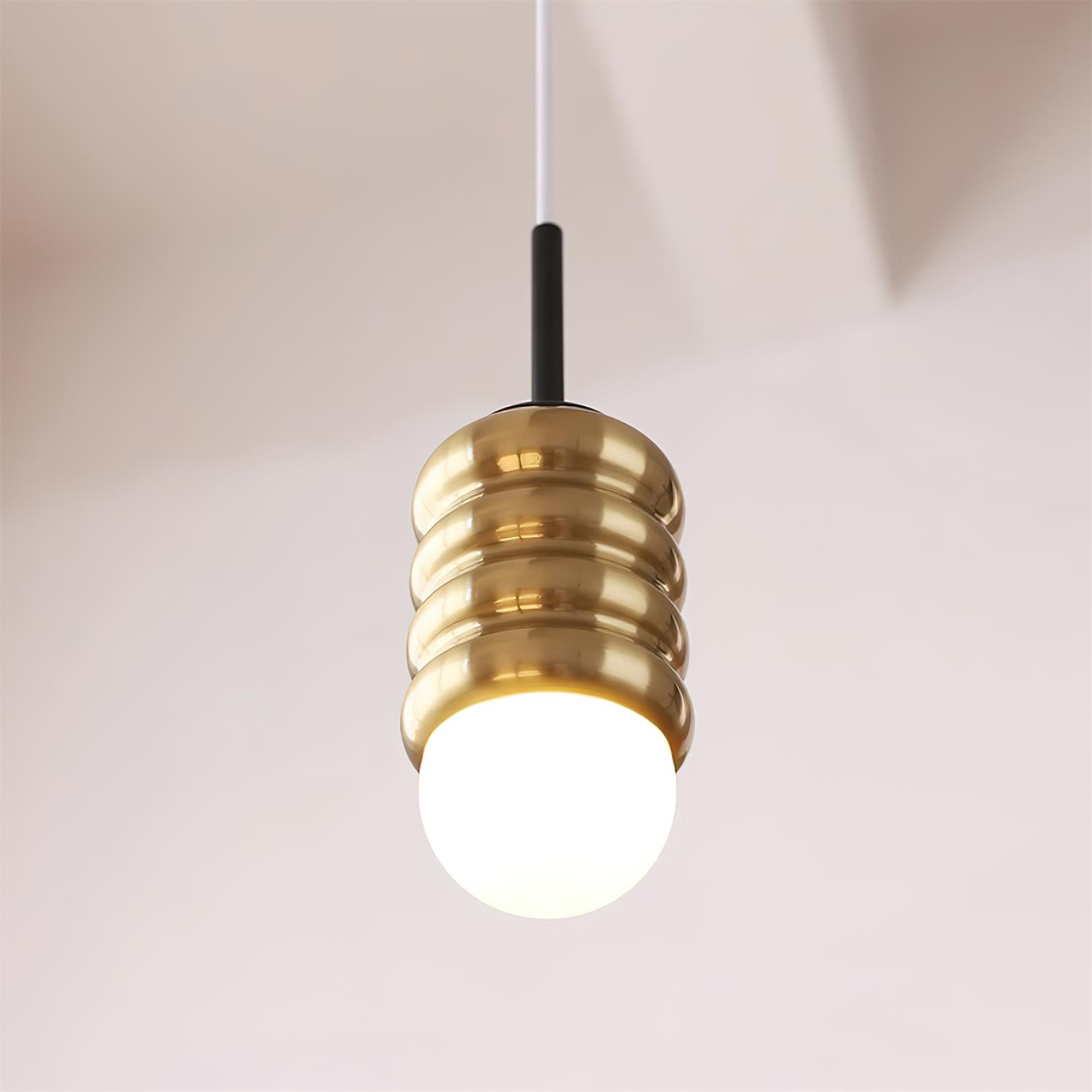 Virelli Lampe Pendante Abat-jour Céramique Striée Laiton Chaleureux Midcentury - Neutralighting