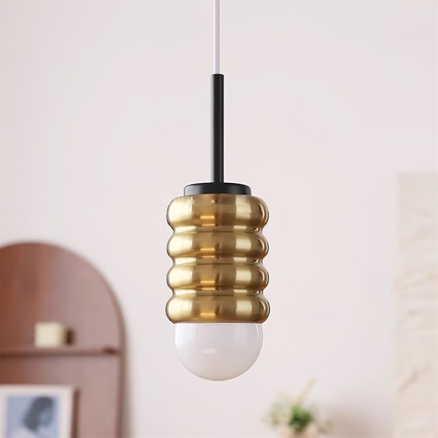 Virelli Lampe Pendante Abat-jour Céramique Striée Laiton Chaleureux Midcentury - Neutralighting