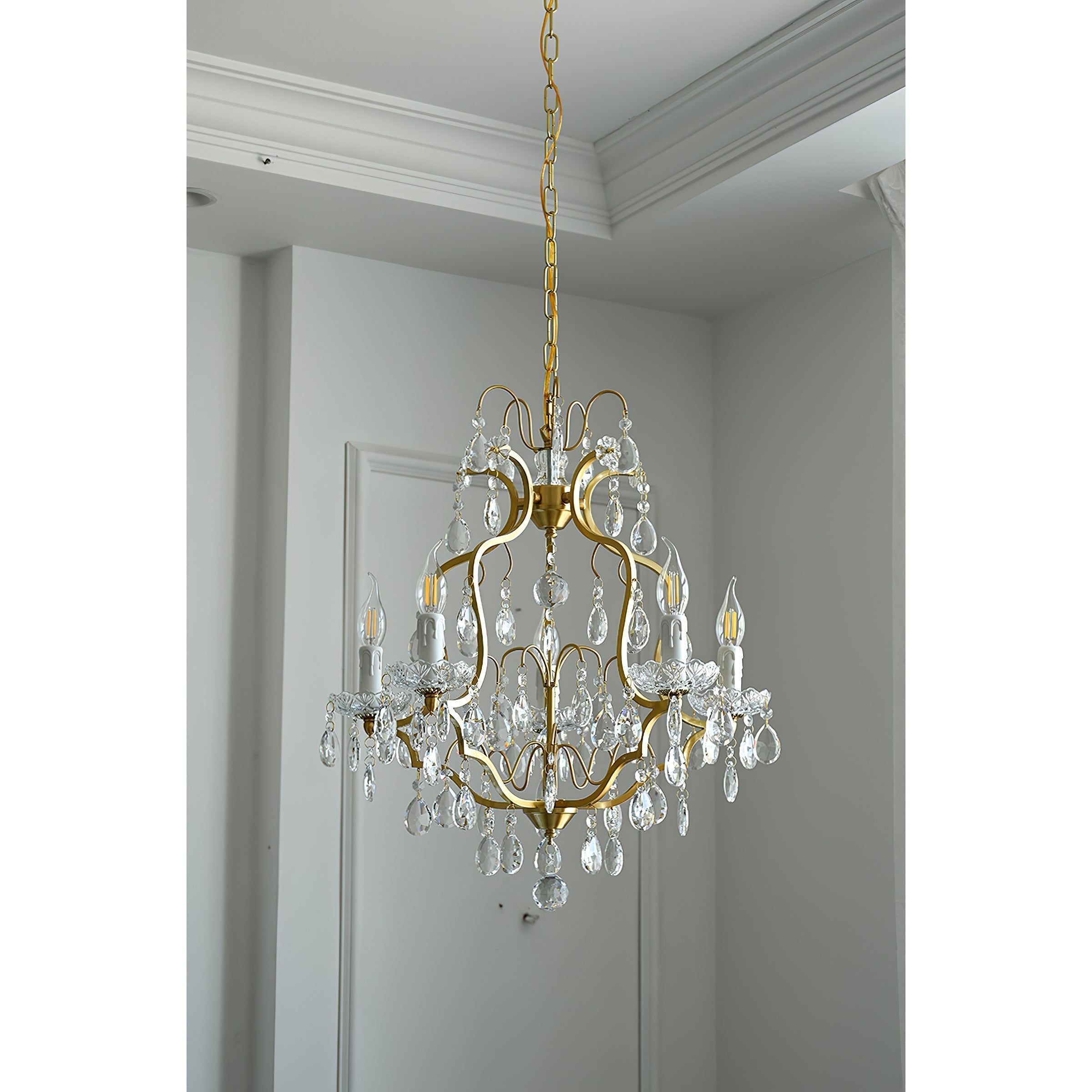 Cevinyra Postmodern Luxury Brass Crystal Scrolls Chandelier - Lamp Copper