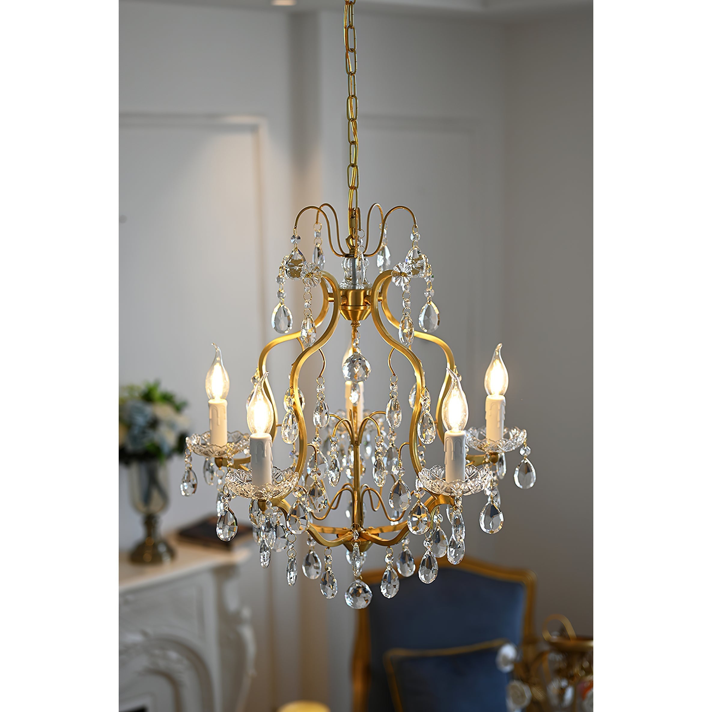 Cevinyra Postmodern Luxury Brass Crystal Scrolls Chandelier - Lamp Copper