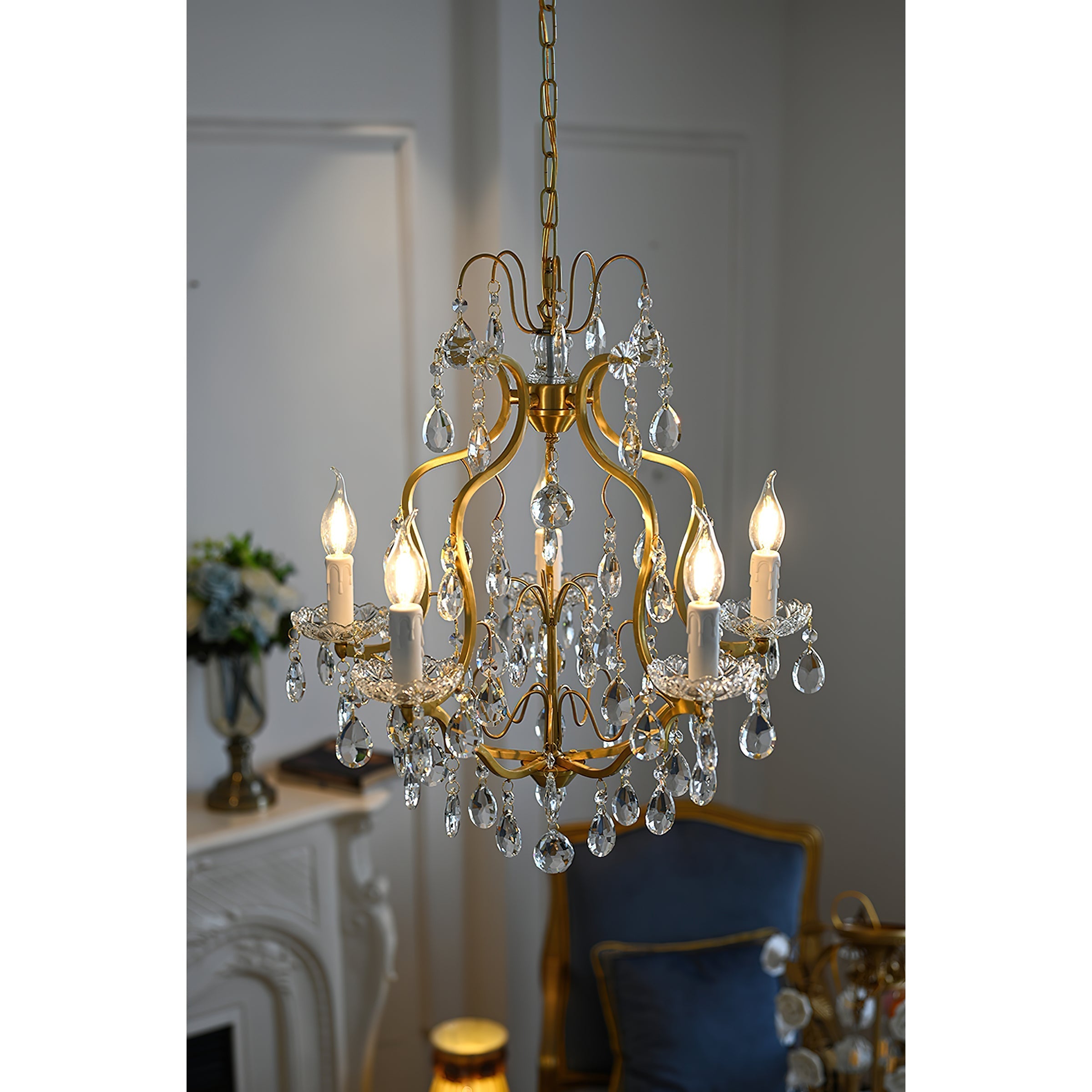 Cevinyra Postmodern Luxury Brass Crystal Scrolls Chandelier - Lamp Copper