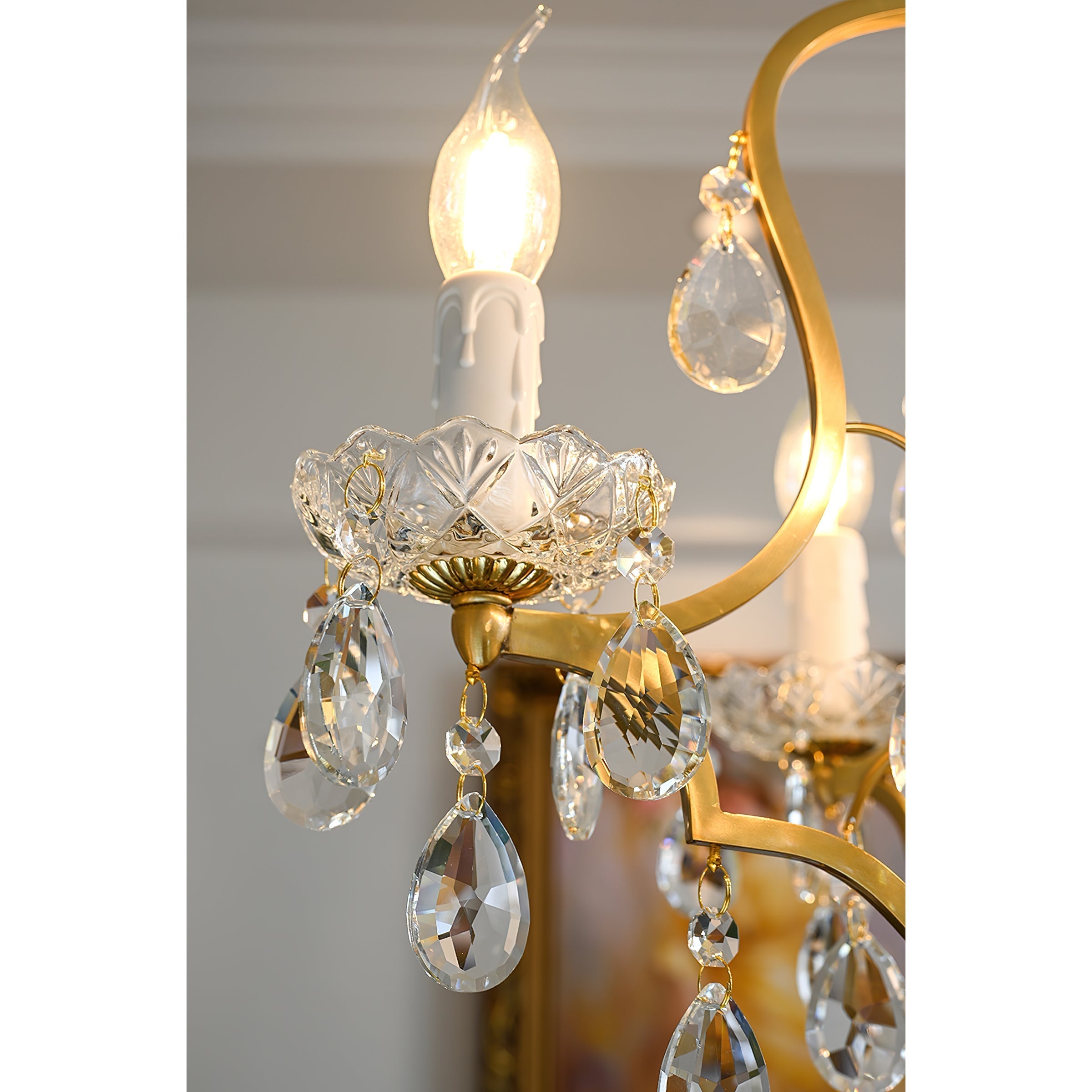 Cevinyra Postmodern Luxury Brass Crystal Scrolls Chandelier - Lamp Copper