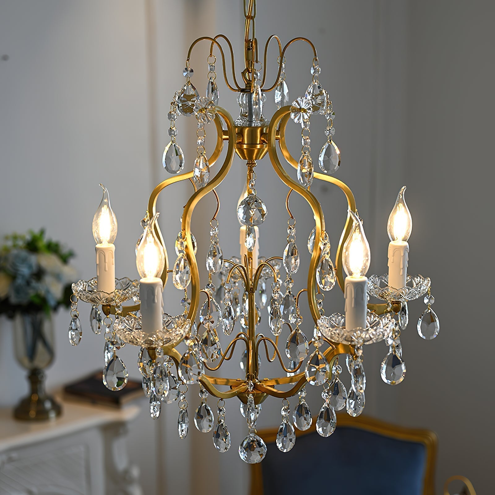 Cevinyra Postmodern Luxury Brass Crystal Scrolls Chandelier - Lamp Copper