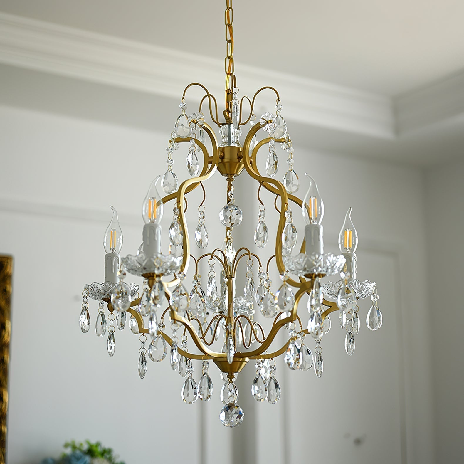 Cevinyra Postmodern Luxury Brass Crystal Scrolls Chandelier - Lamp Copper