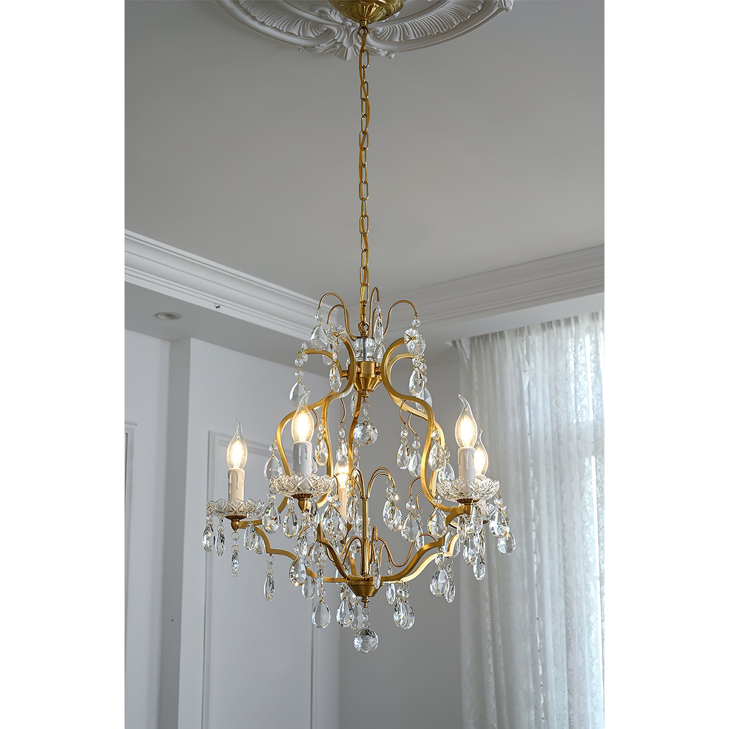 Cevinyra Postmodern Luxury Brass Crystal Scrolls Chandelier - Lamp Copper