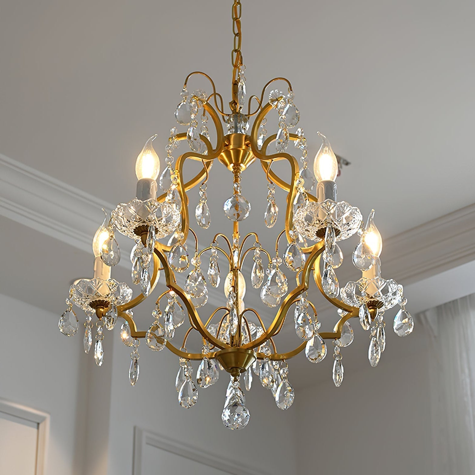 Cevinyra Postmodern Luxury Brass Crystal Scrolls Chandelier - Lamp Copper