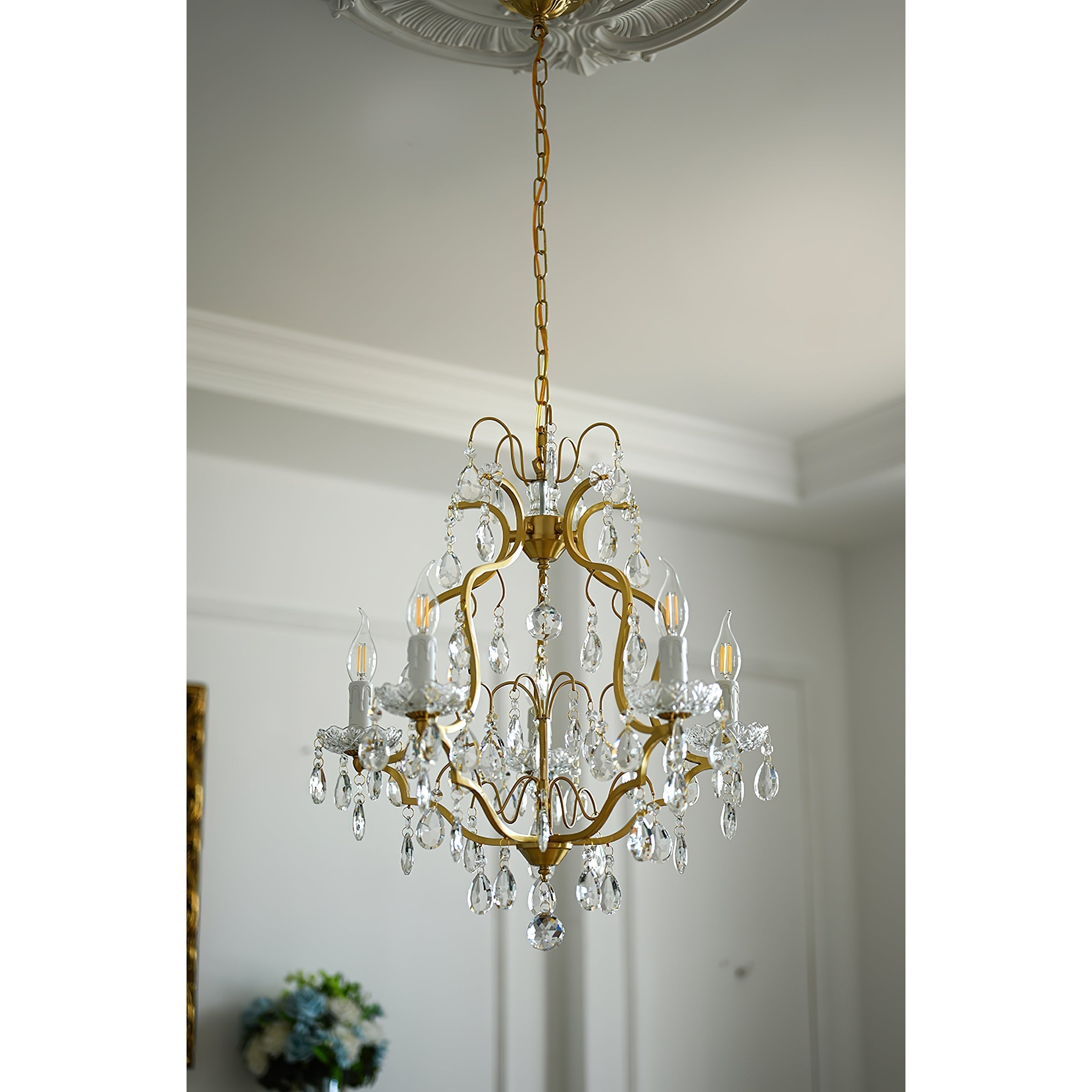 Cevinyra Postmodern Luxury Brass Crystal Scrolls Chandelier - Lamp Copper