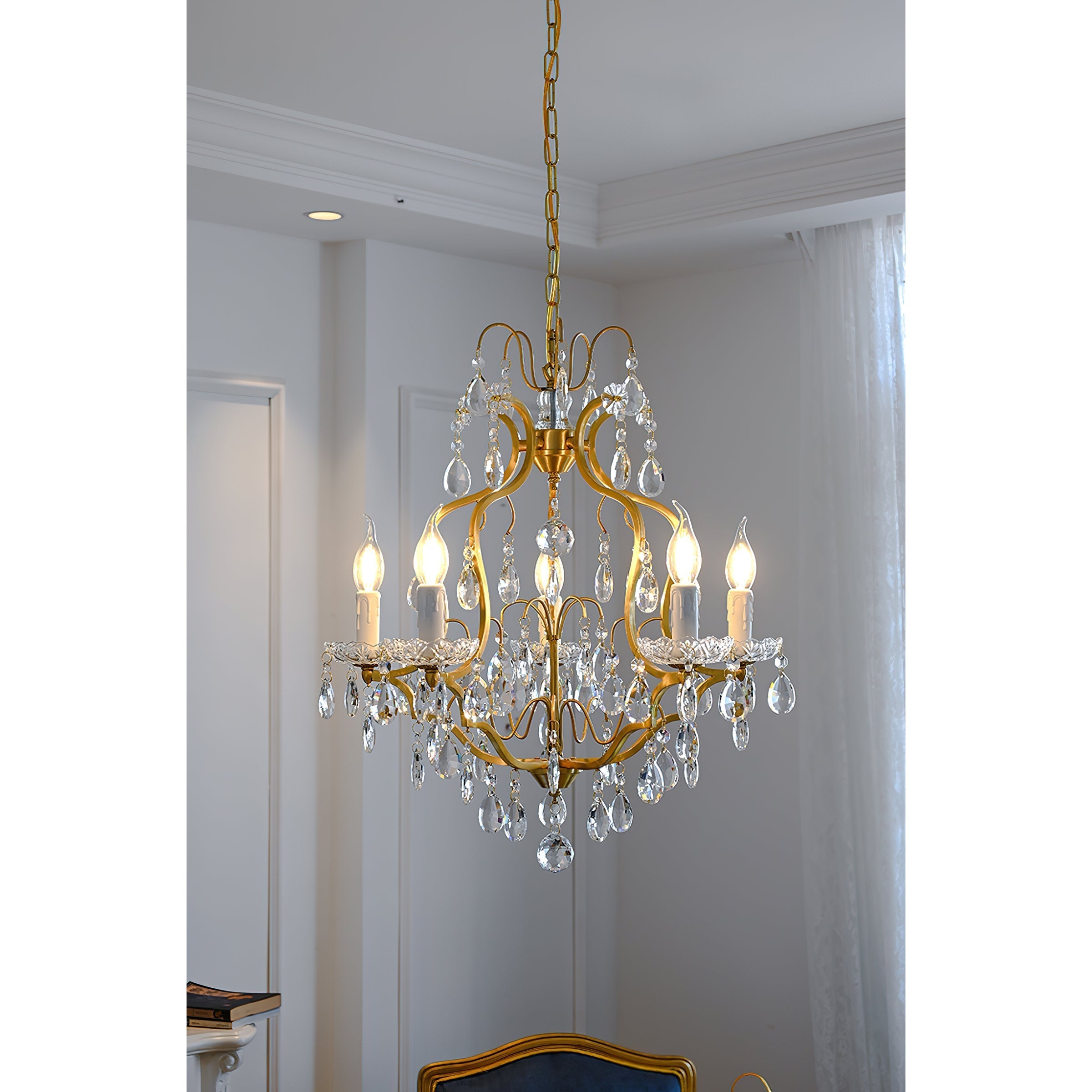 Cevinyra Postmodern Luxury Brass Crystal Scrolls Chandelier - Lamp Copper
