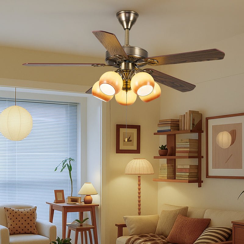 Ventilateur de plafond vintage Theodore avec lumière, modèle C, dimensions : Diamètre 134cm x H 72cm