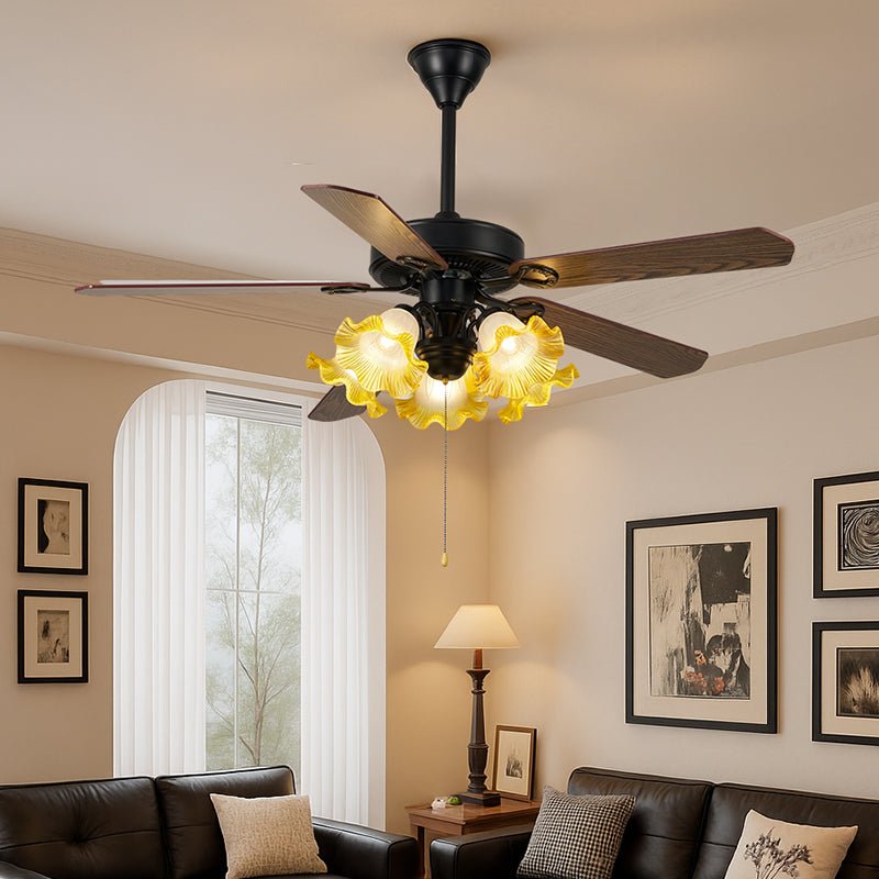 Ventilateur de plafond vintage Theodore avec lumière, modèle B, dimensions : Diamètre 134cm x H 72cm