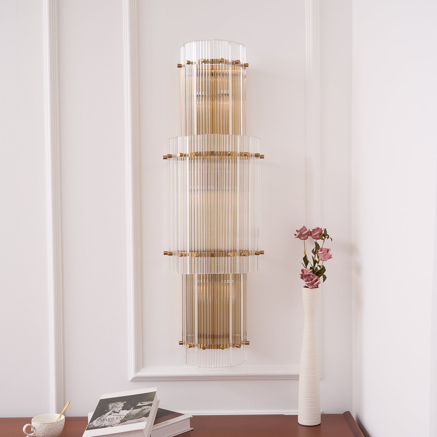 Aurora Wall Light Layered Glass Rods Copper Modern Vertical - Letslighting
