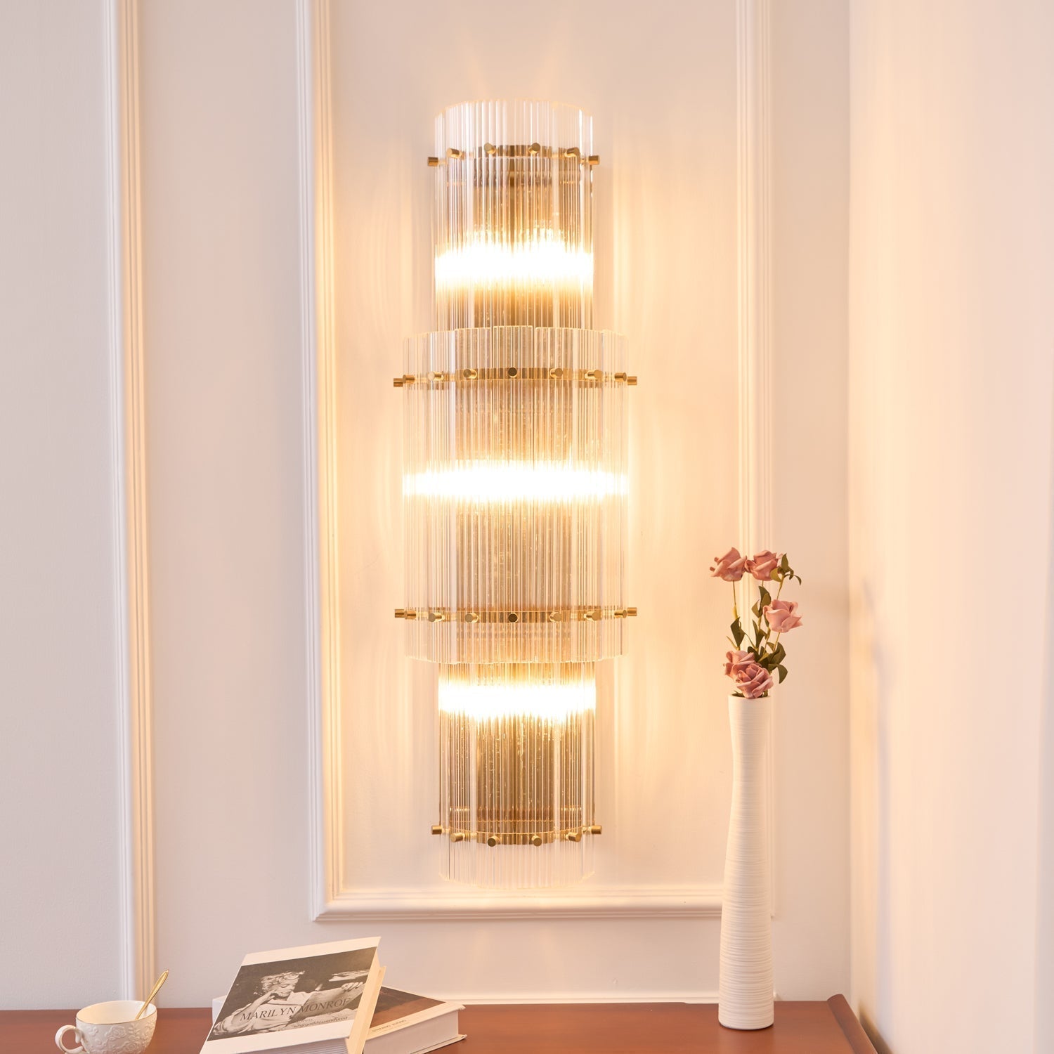 Aurora Wall Light Layered Glass Rods Copper Modern Vertical - Letslighting