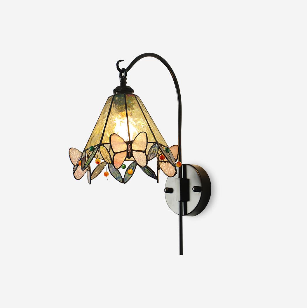 Tiffany Applique Murale Abat-jour en Verre Papillon Rose Jaune Art - Neutralighting