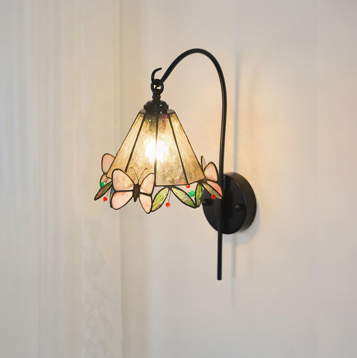 Tiffany Applique Murale Abat-jour en Verre Papillon Rose Jaune Art - Neutralighting