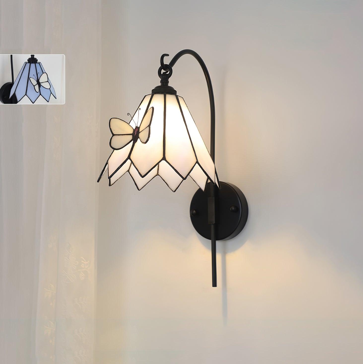 Tiffany Applique Murale Abat-jour en Verre Papillon Rose Jaune Art - Neutralighting