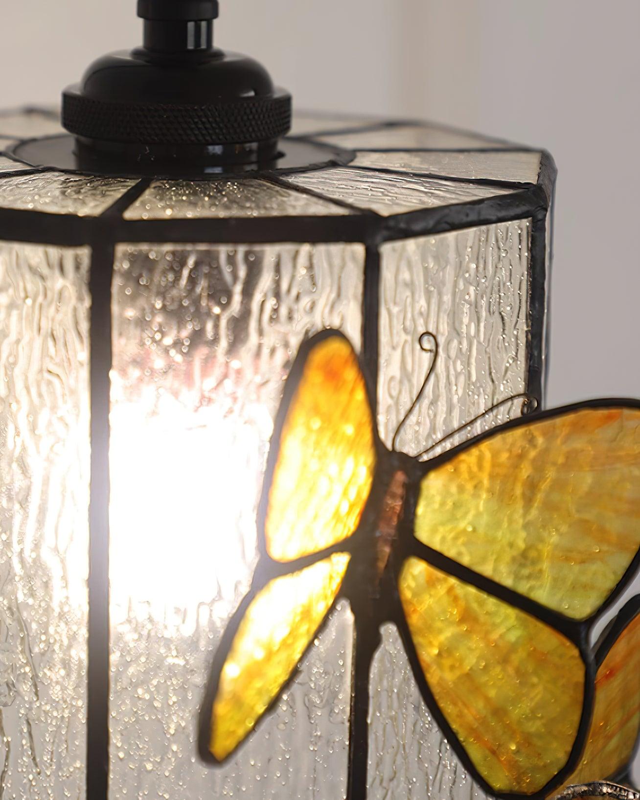 Tiffany Applique Murale Abat-jour en Verre Papillon Rose Jaune Art - Neutralighting