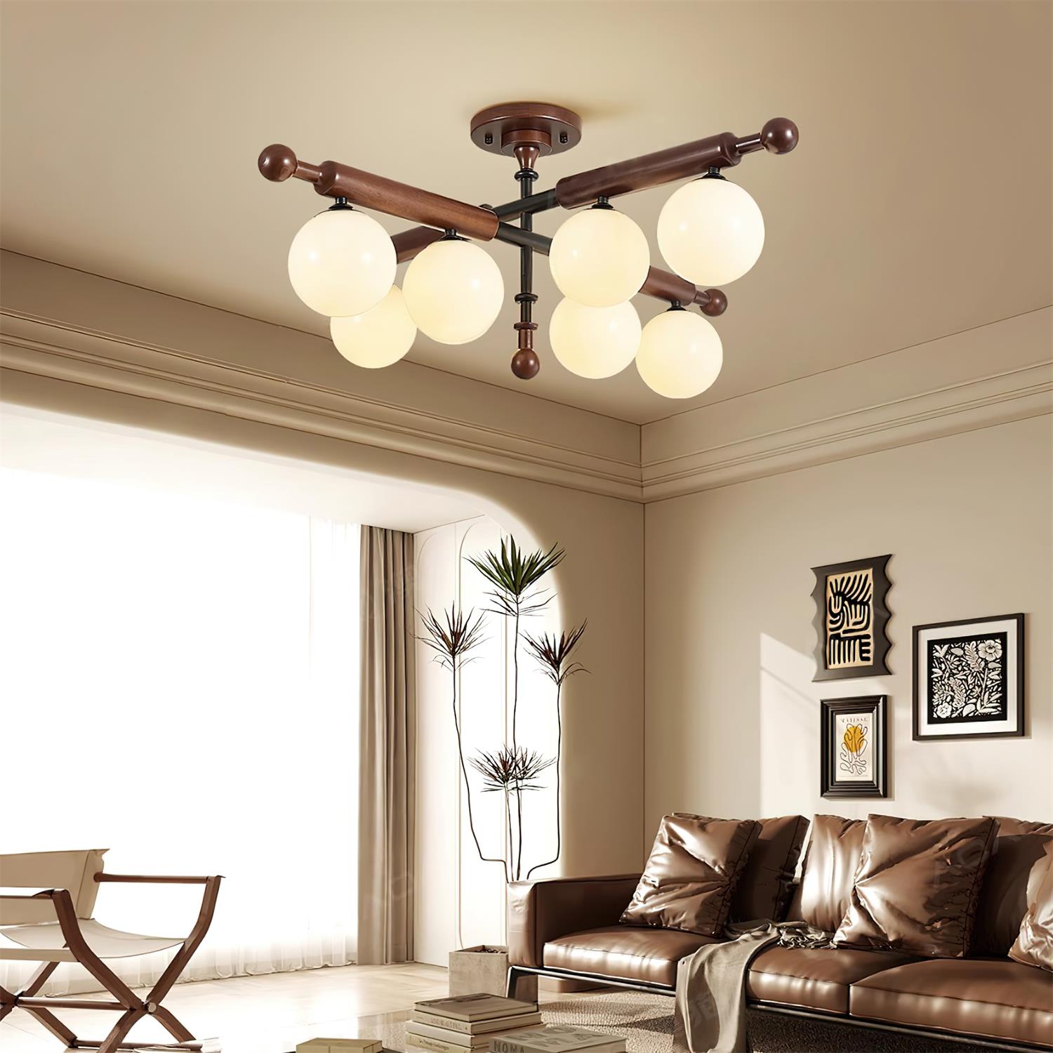 Briette Ceiling Light Wood Glass Globe Mid Century - Letslighting