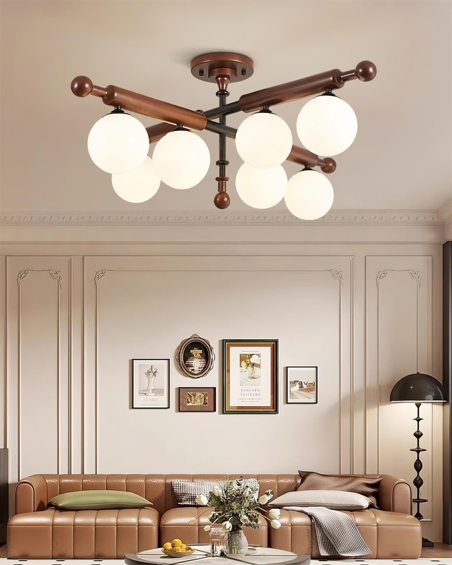 Briette Ceiling Light Wood Glass Globe Mid Century - Letslighting