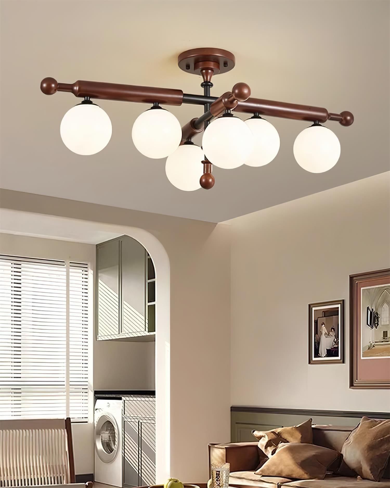 Briette Ceiling Light Wood Glass Globe Mid Century - Letslighting