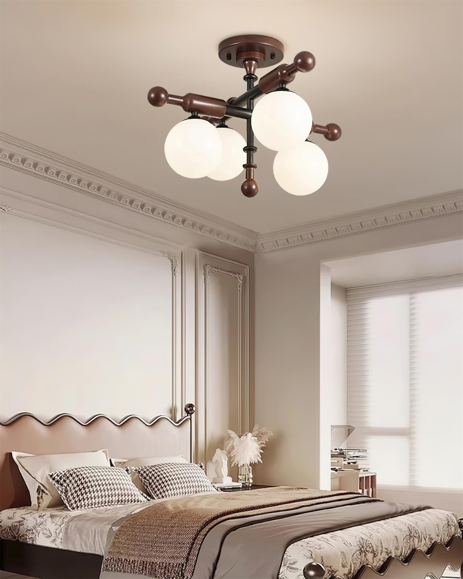 Briette Ceiling Light Wood Glass Globe Mid Century - Letslighting